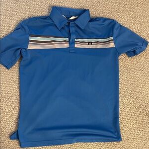 Travis Mathew Blue Polo Shirt with Sporty Stripes